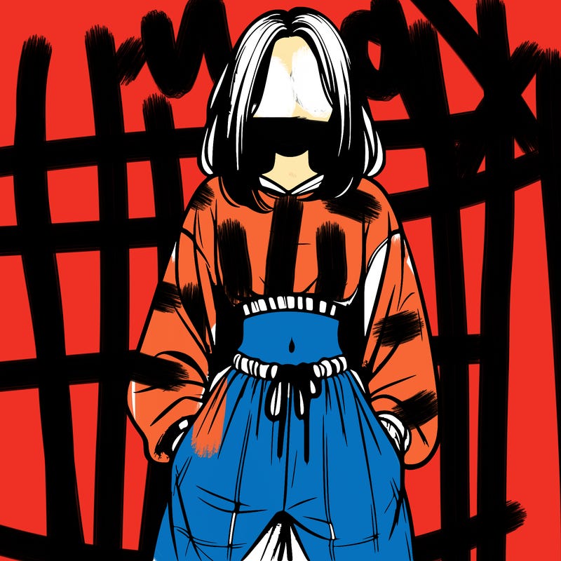 realistic girl faceless with baggy pants and a crop top