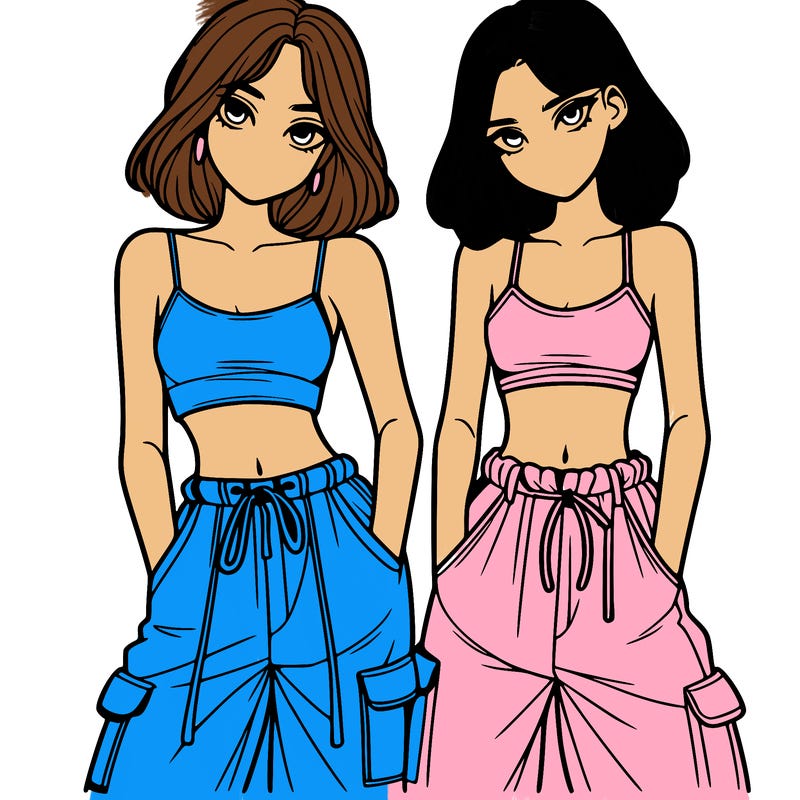 two girls with crop top with baggy pants