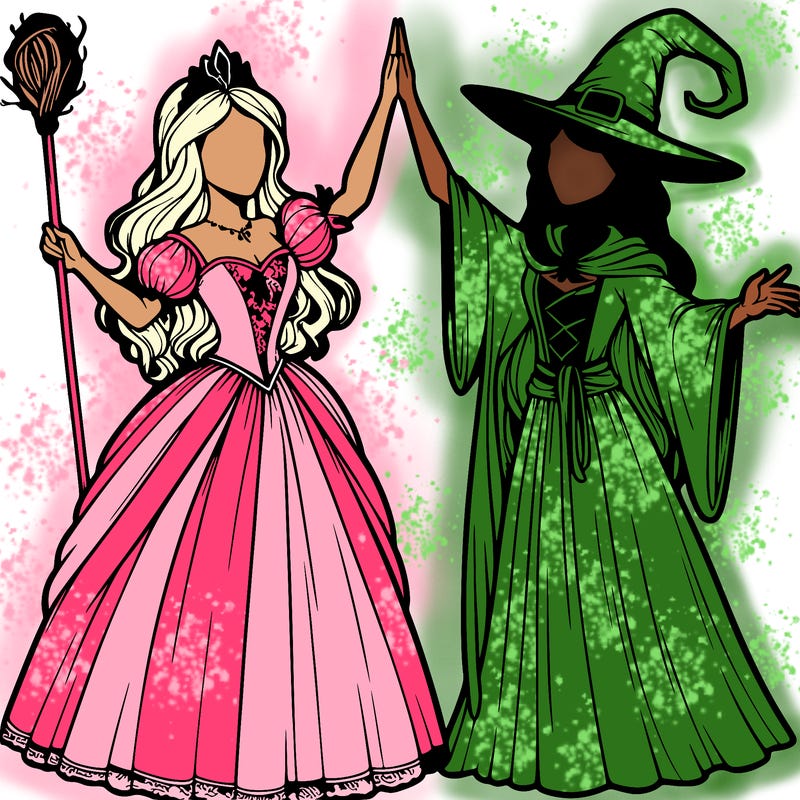 detailed realistic split of a princess and a witch