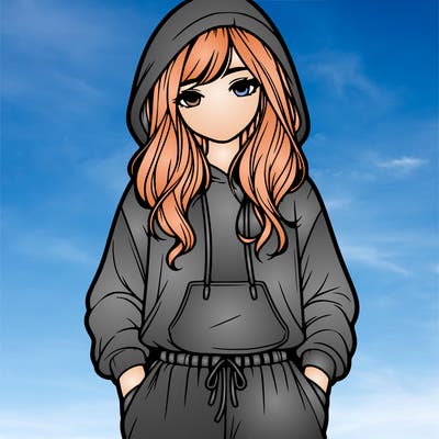 realistic girl wearing sweatpants and a hoodie