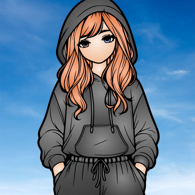 realistic girl wearing sweatpants and a hoodie