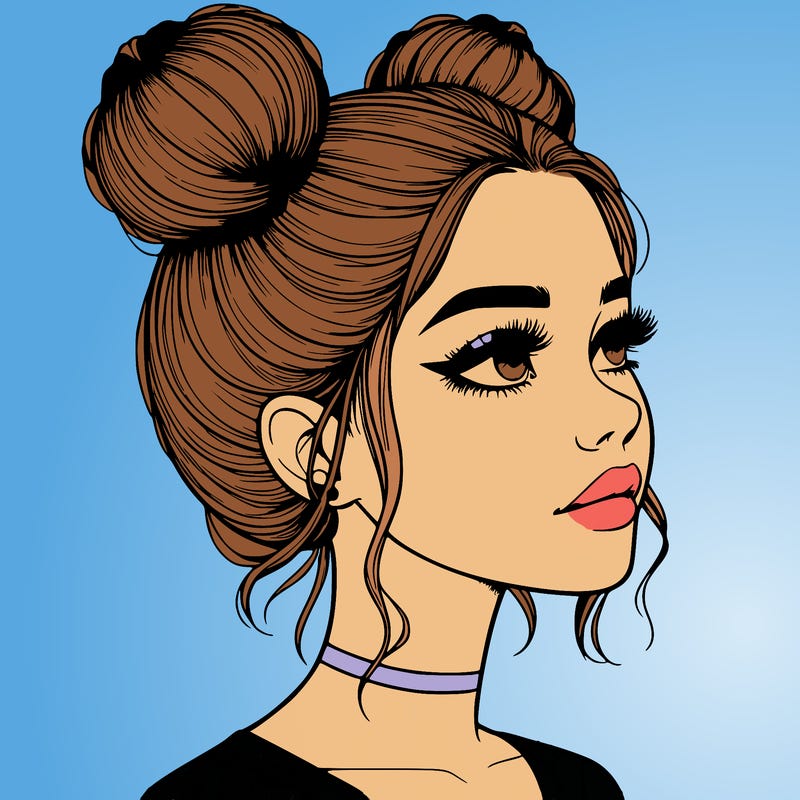 realistic girl with buns on the top of her head
