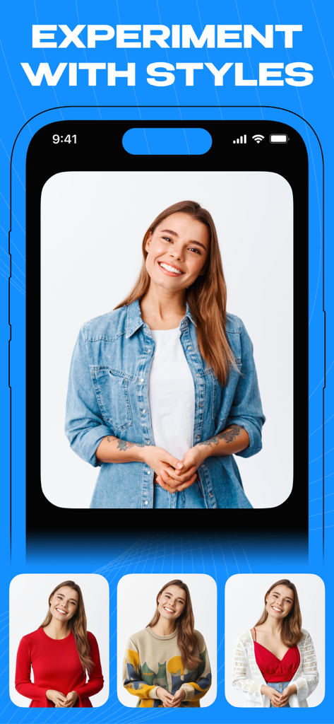 Virtual Clothes: Try on Outfit - Eine Frau benutzt die Virtuelle Kleidung App, um mit verschiedenen digitalen Outfits zu experimentieren.