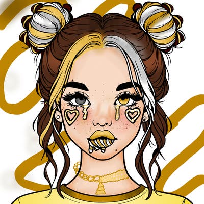 realistic girl with two buns in hair and lips