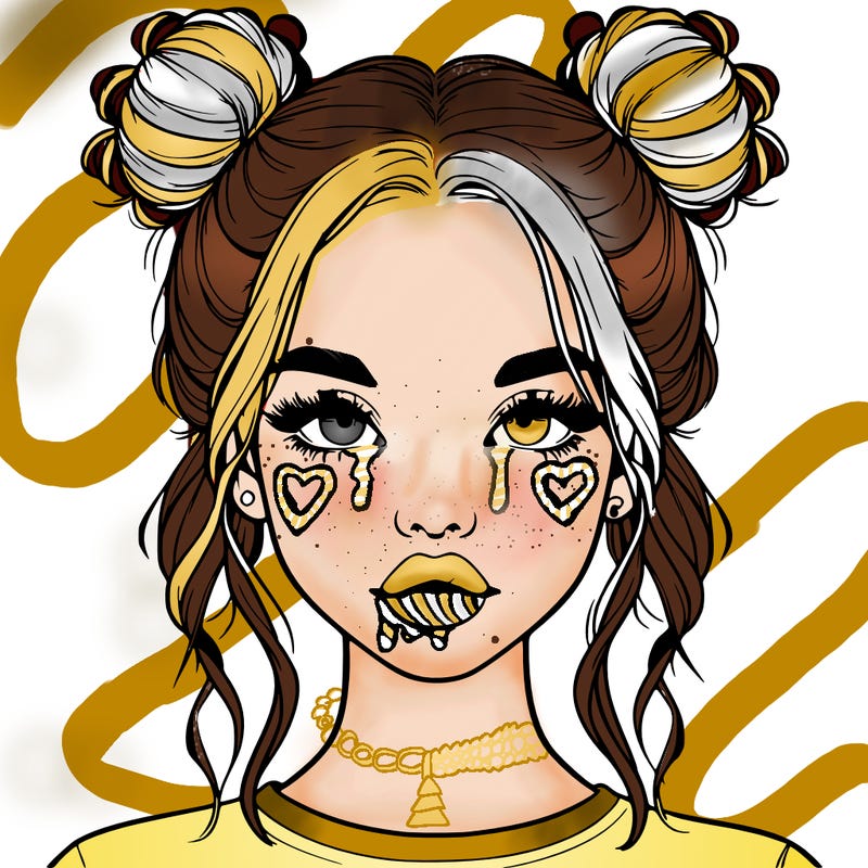 realistic girl with two buns in hair and lips