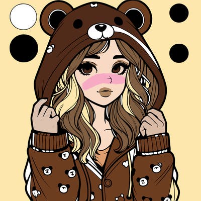 realistic girl in a animal pjs hoodie