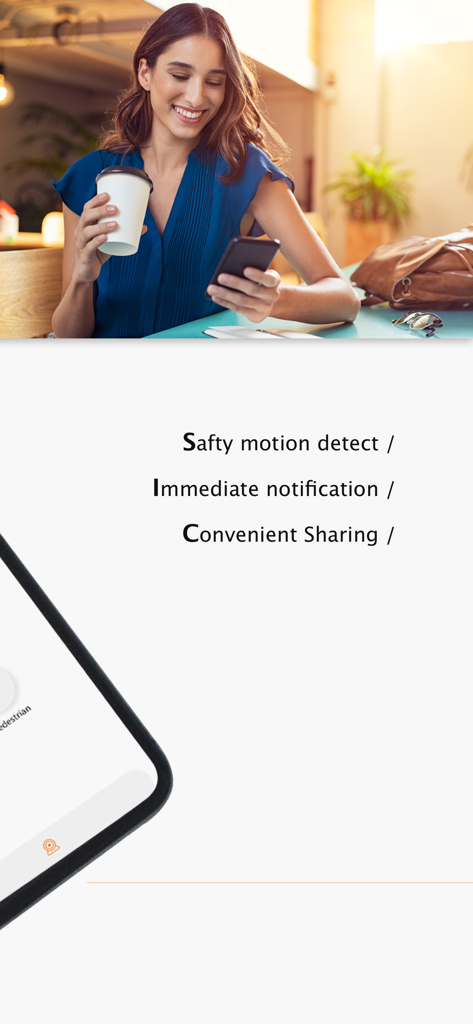 Woman using TMT Chow app for security motion detection and notifications