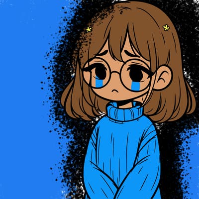 sad girl with glasses in a sweater