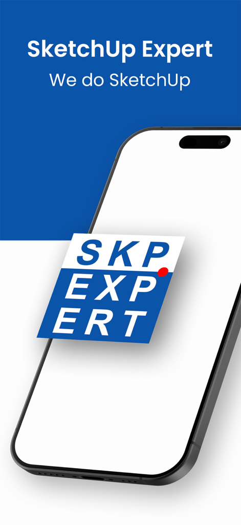 SketchUp Expert - SketchUp Expert app splash screen featuring the logo on a smartphone screen with a blue background