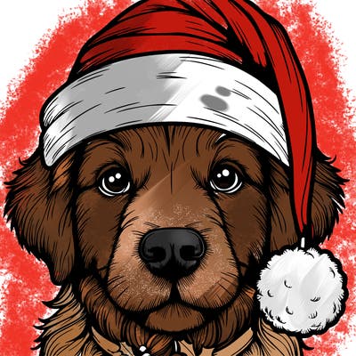 realistic dog with a christmas hat