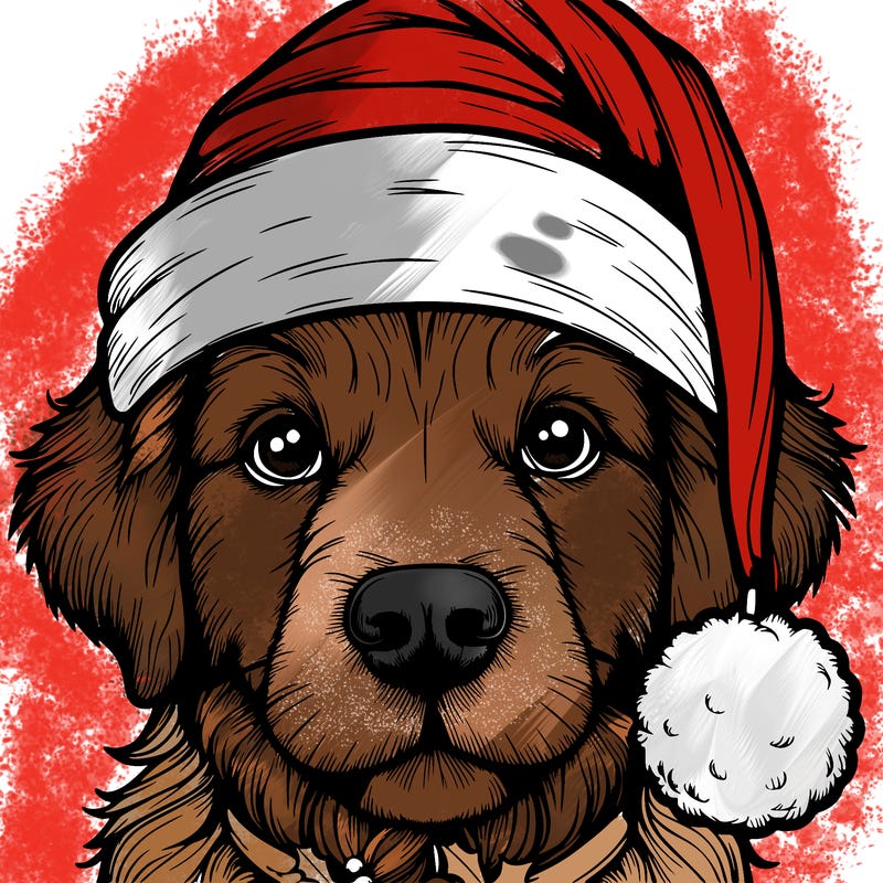 realistic dog with a christmas hat