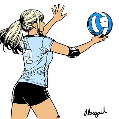 realistic girl playing volleyball with two hands