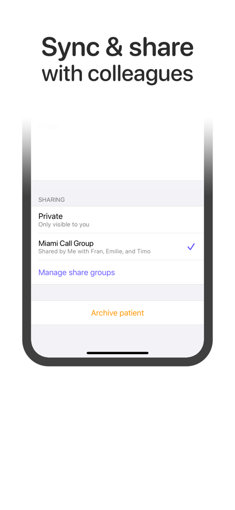 OB Tracker & Pregnancy Wheel - Interface showing patient sharing options with medical colleagues in the OB Tracker app