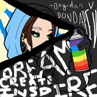 a realistic girl, spray painting