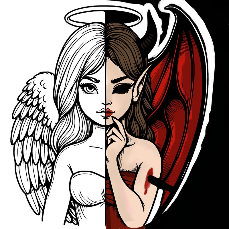 realistic angel half demon