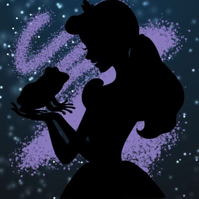 a shadow of a princess holding a frog realistic