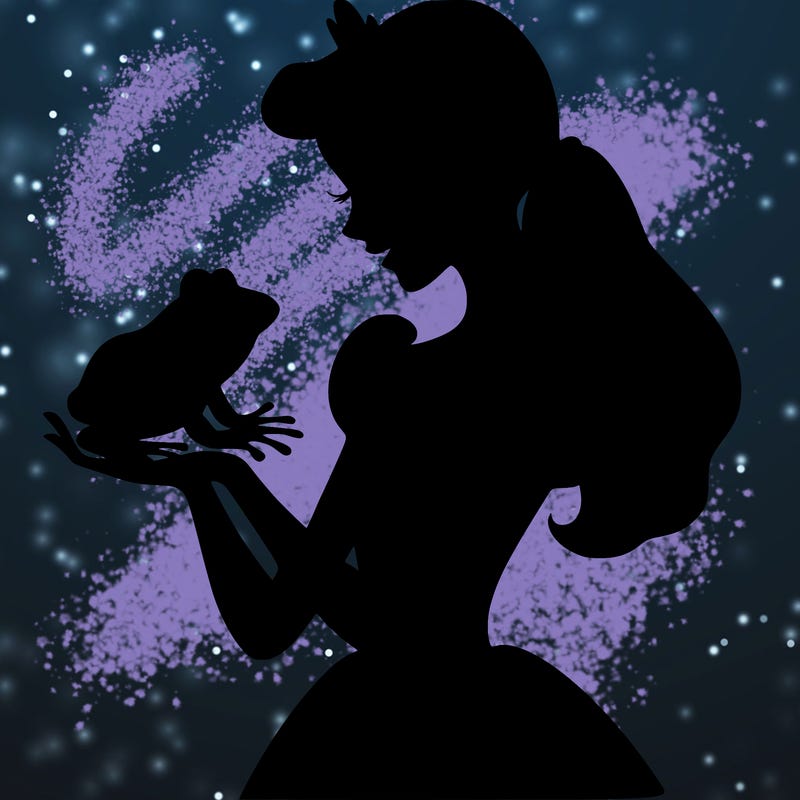 a shadow of a princess holding a frog realistic