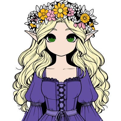 realistic elf girl wearing flower crown and dress