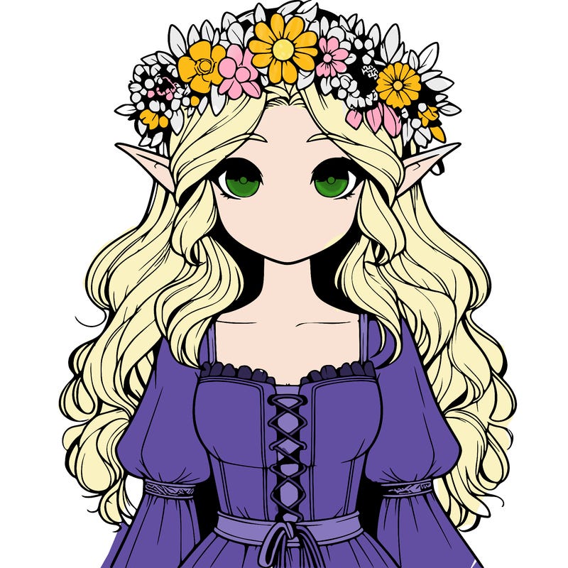 realistic elf girl wearing flower crown and dress