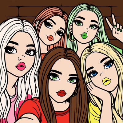 group of teen girls friends y2k up close in a selfie