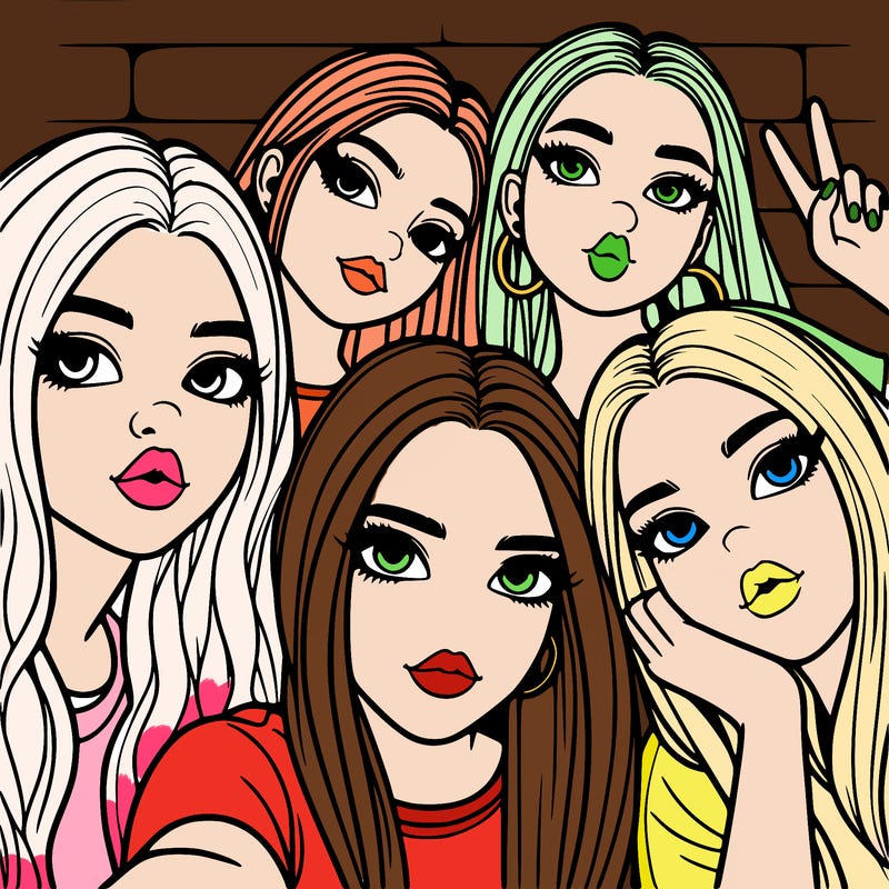 group of teen girls friends y2k up close in a selfie