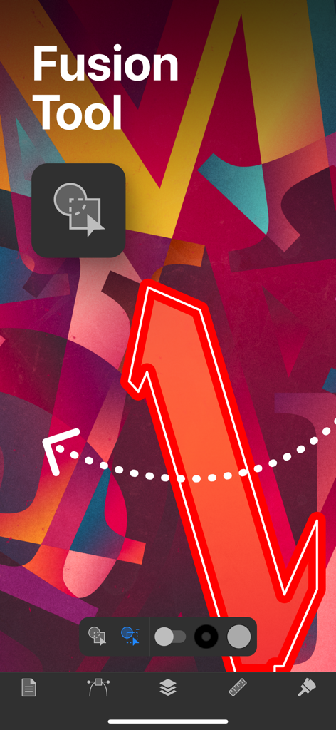 Amadine app interface showing the fusion tool feature for vector design