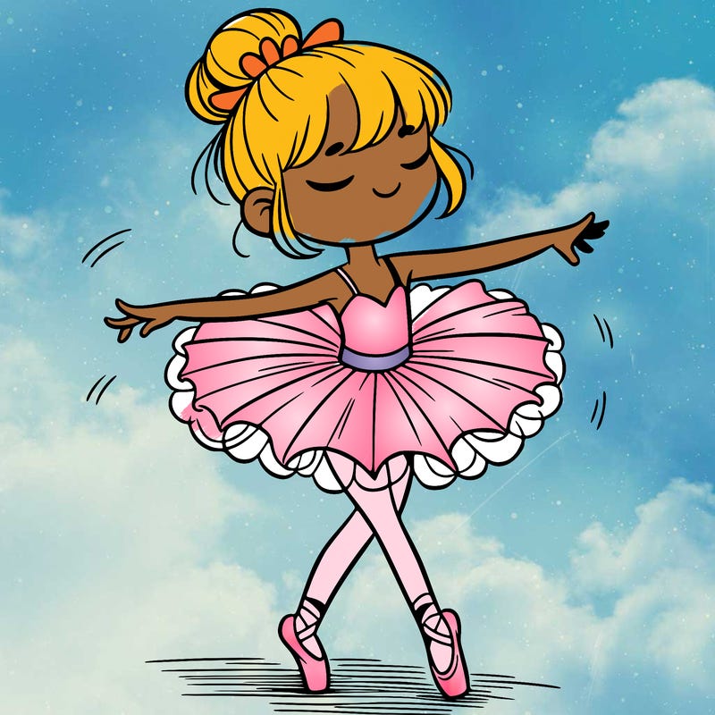 a girl dancing in a tutu and ballet slippers cartoon style