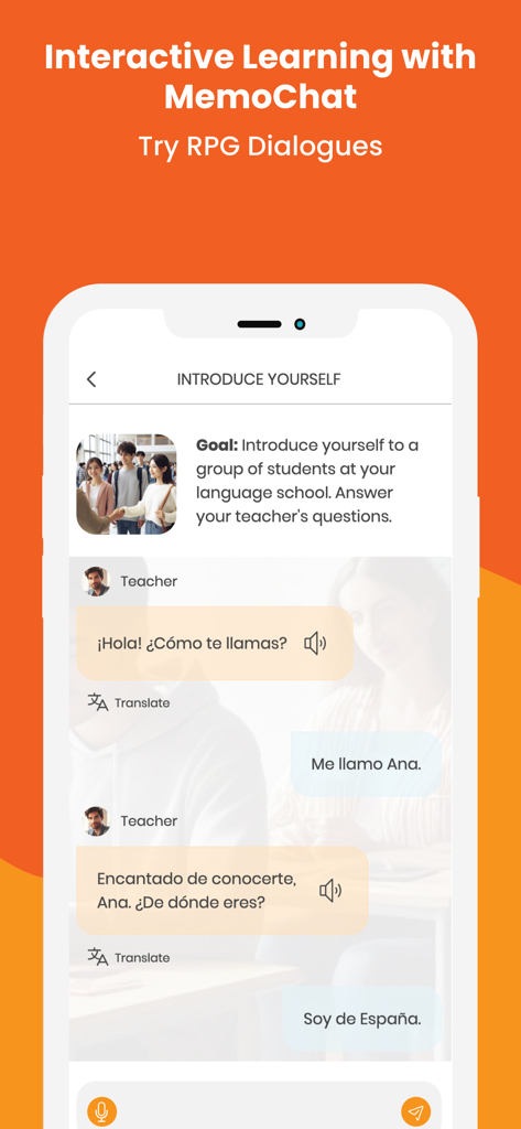 SuperMemo – effective learning - SuperMemo app interface showing the MemoChat AI feature with an interactive Spanish language dialogue session.
