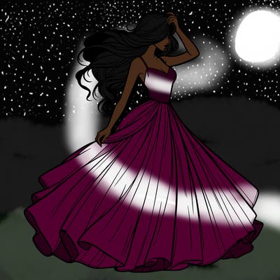 realistic woman with dress flowing in the wind