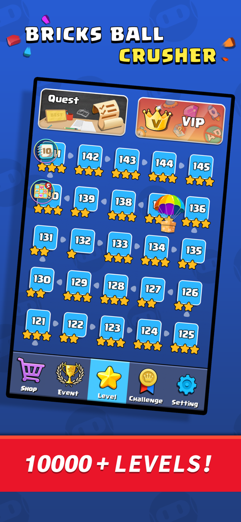 Bricks Ball Crusher - Level selection screen for Bricks Ball Crusher showing progress through thousands of levels