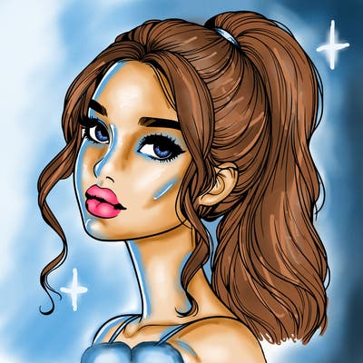 realistic girl with a ponytail on her hair and lips