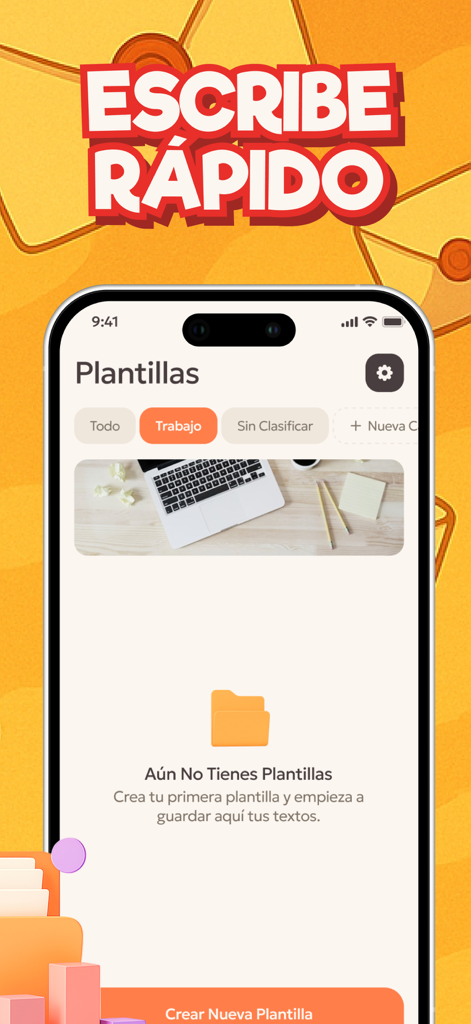 TemplateClip: Categorized - Interface of the TemplateClip app showing folders for categorized text templates.