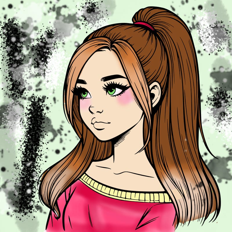 realistic girl with a high ponytail