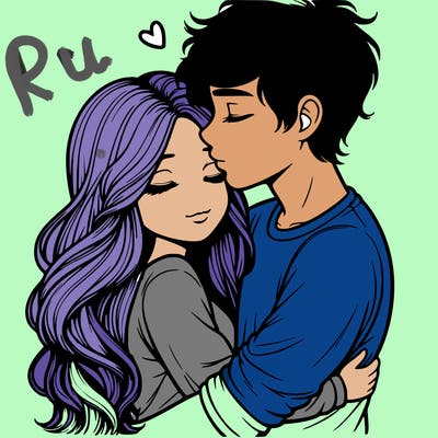 a realistic couple boy and girl hugging and kissing