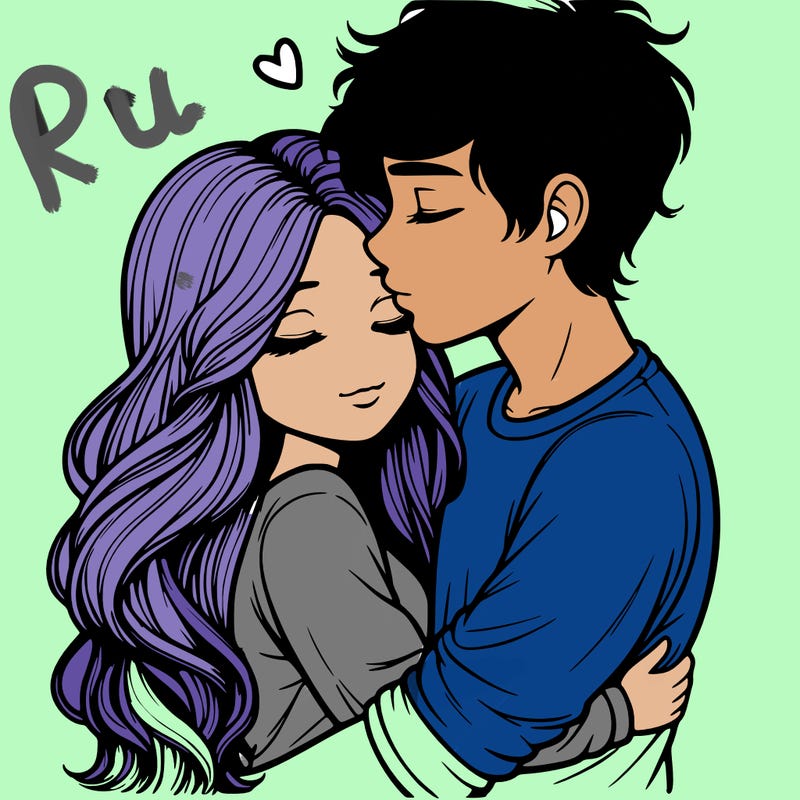 a realistic couple boy and girl hugging and kissing