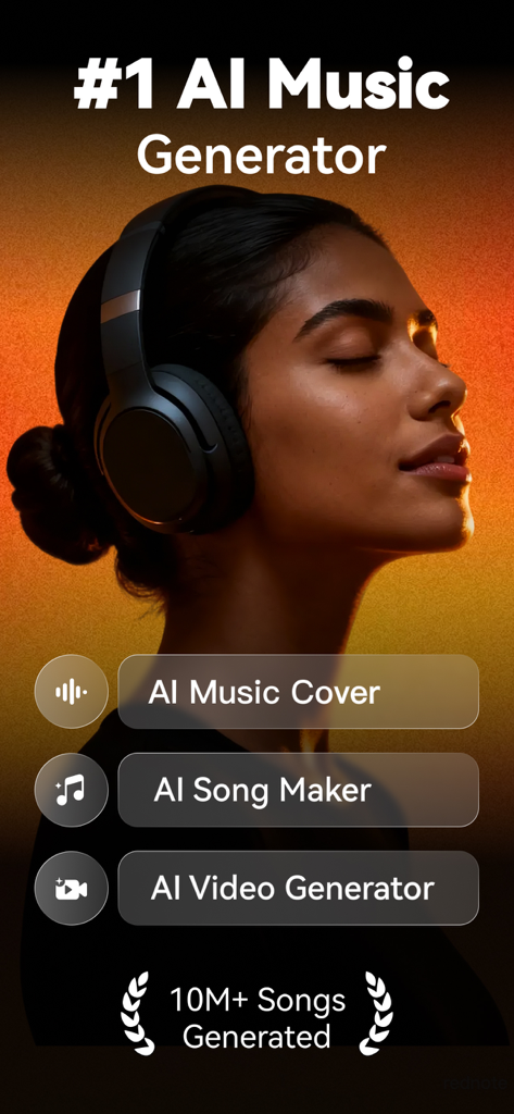 VocalMe app interface with options for AI music covers, song making, and video generation