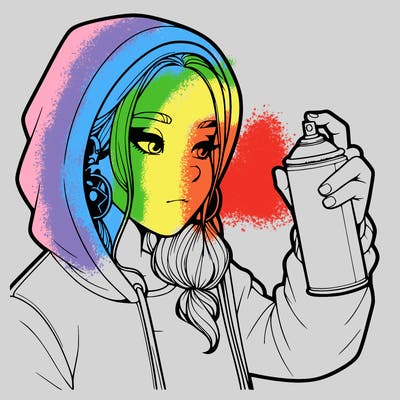 a realistic girl, spray painting