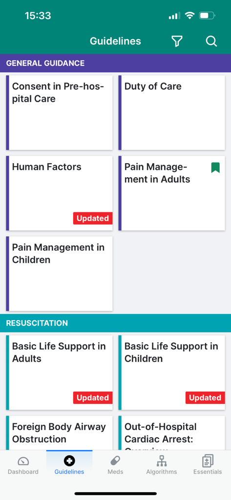 Responder Plus - Responder Plus app interface showing emergency medical guidelines and resuscitation protocols