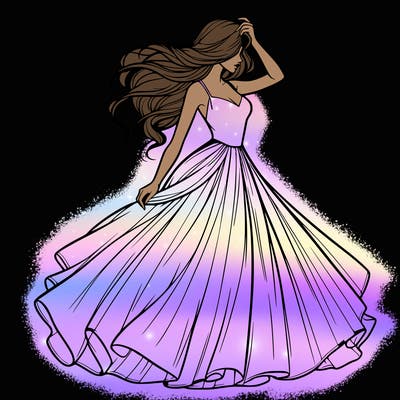 realistic woman with dress flowing in the wind