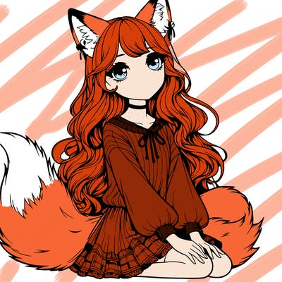 realistic girl with fox ears and tail