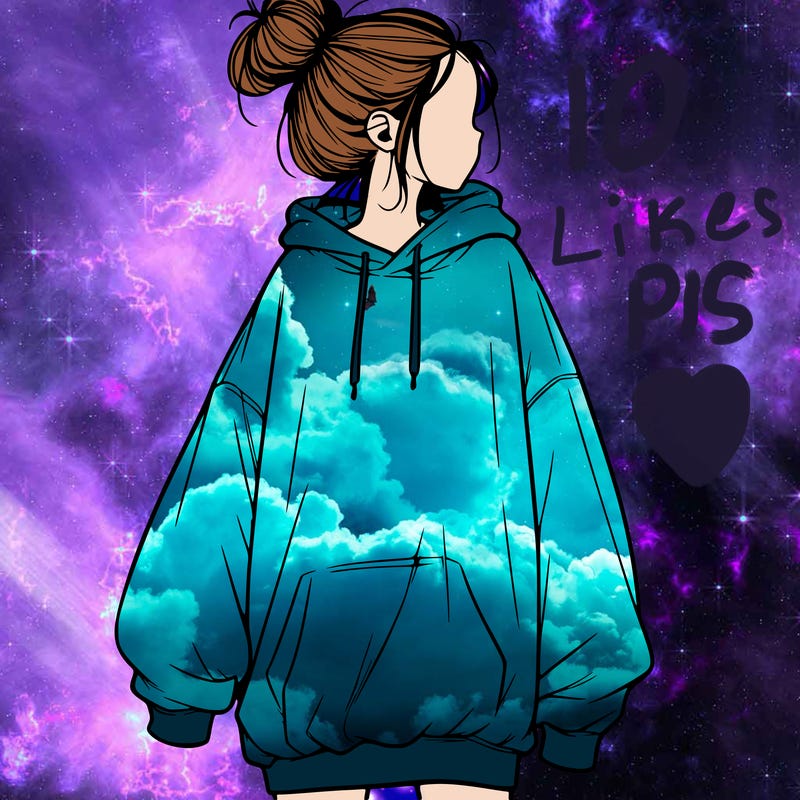 realistic girl with a oversized sweatshirt on and a bun