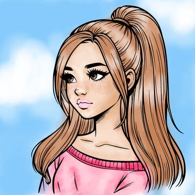 realistic girl with a high ponytail