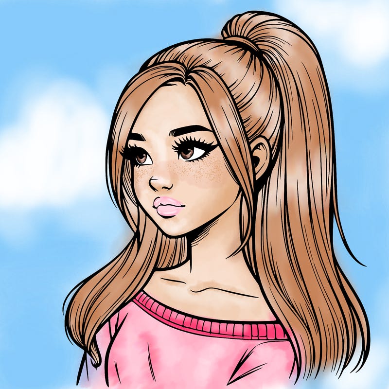 realistic girl with a high ponytail