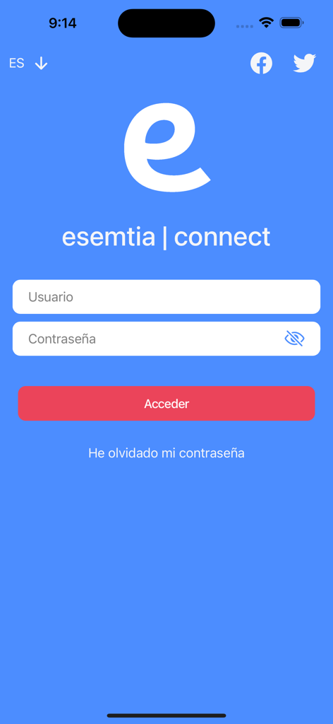 Esemtia Connect mobile app login screen with username and password input fields