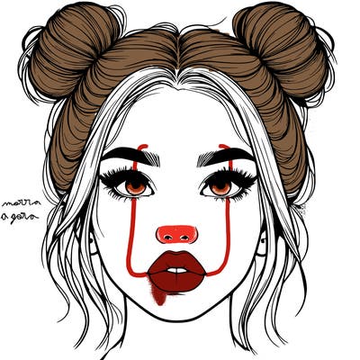 realistic girl with two buns on her hair and lips