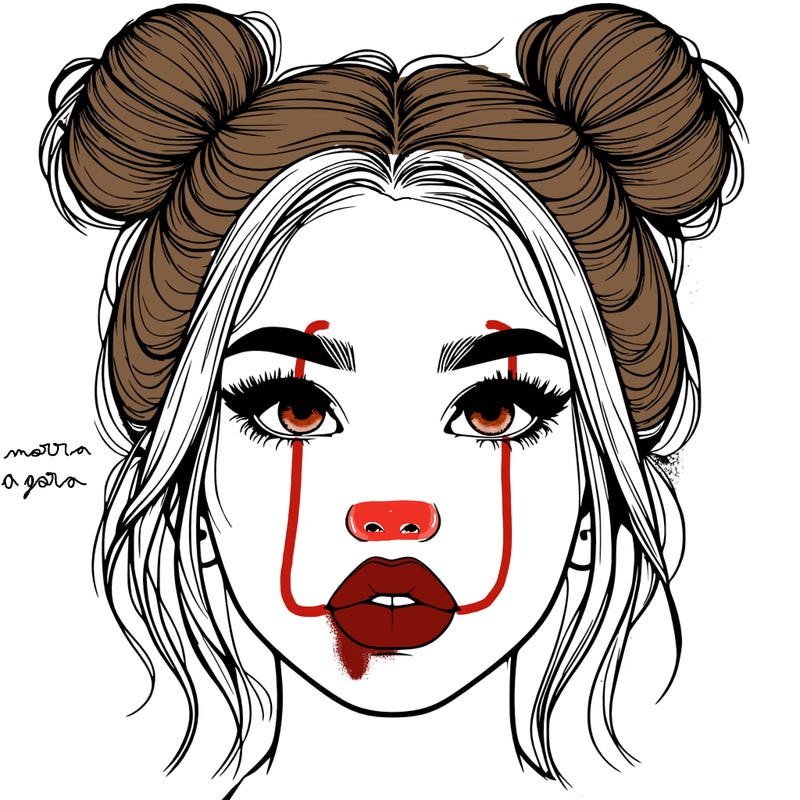 realistic girl with two buns on her hair and lips