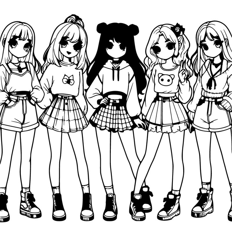 group of realistic girls in cute outfits