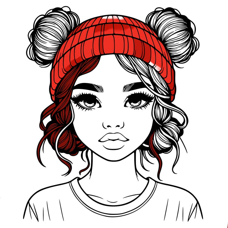 realistic girl with buns in her hair with a beanie on