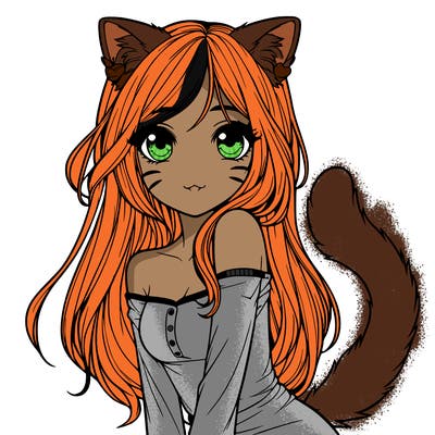 realistic girl with cat ears and tail