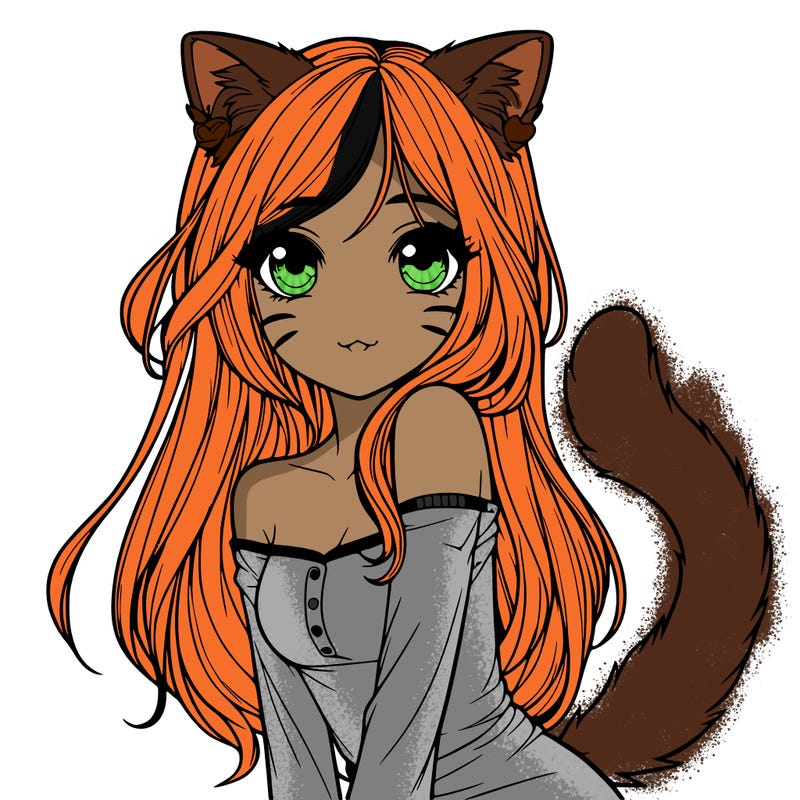 realistic girl with cat ears and tail